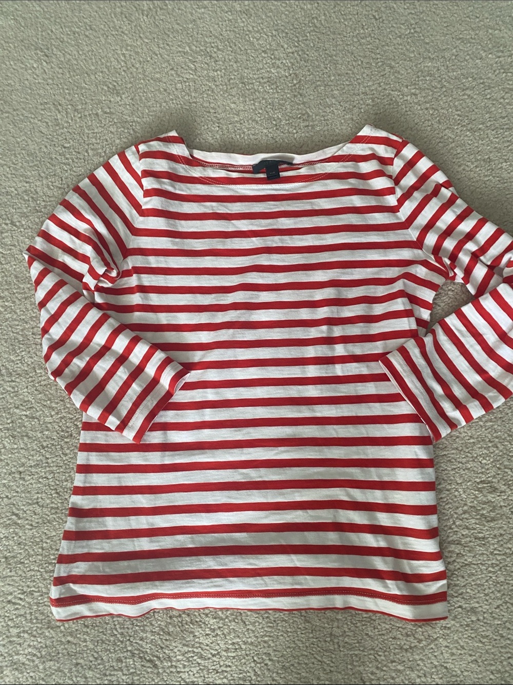 J. Crew Red and White Striped Long Sleeve Boatneck Top
